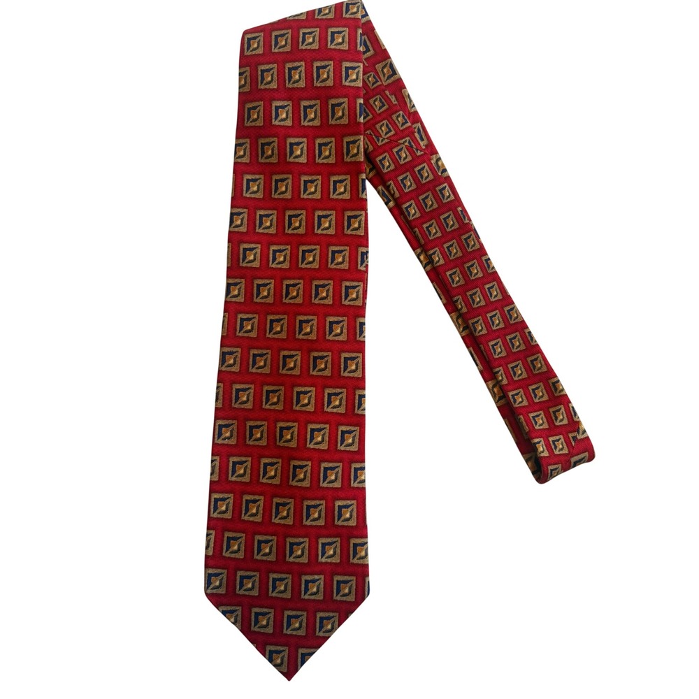 J.Z. Richards Mens Geometric Necktie Red Silk Wool Neckwear Party Work Business